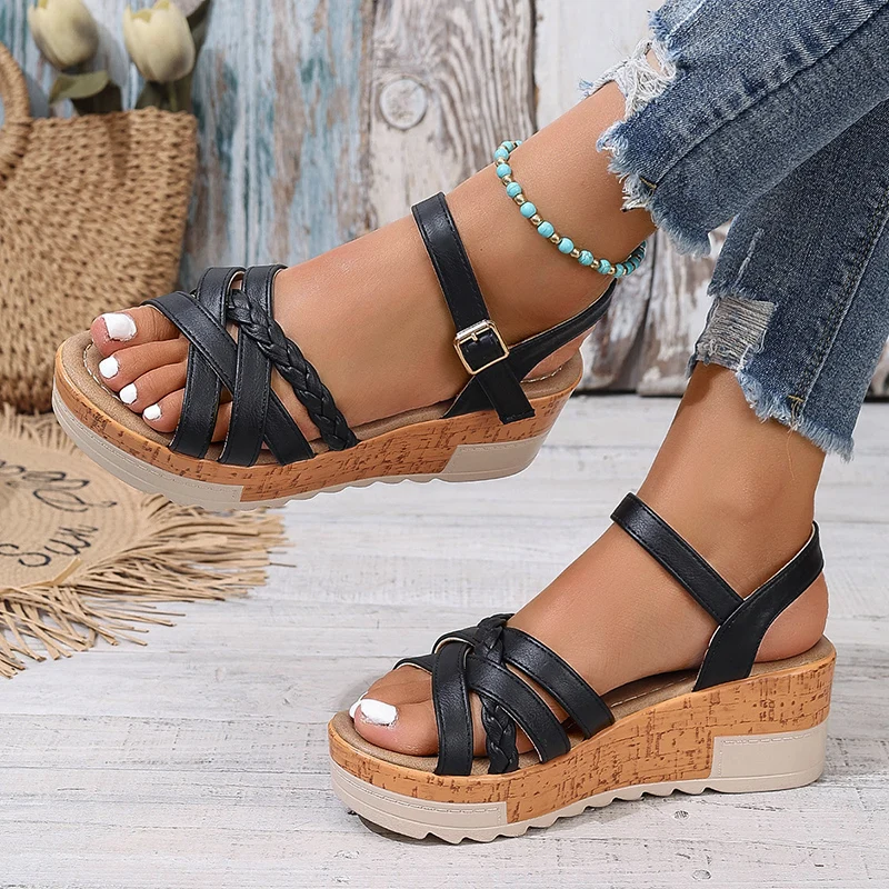 Chunky Platform Sandals for Women 2024 Fashion Ankle Buckle Wedges Sandals Woman Light Non-Slip Casual Gladiator Sandalias Mujer