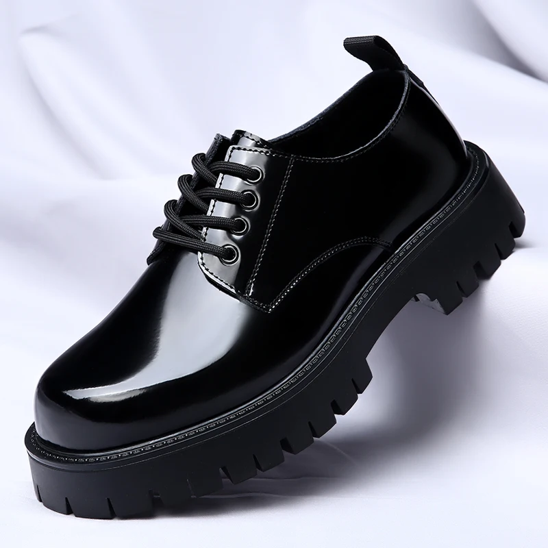 

Luxury Brand Thick Soled Men Oxford Shoes Fashion Designer Leather Shoes Round Head Wedding Men's Business Lace Up Leather Shoes