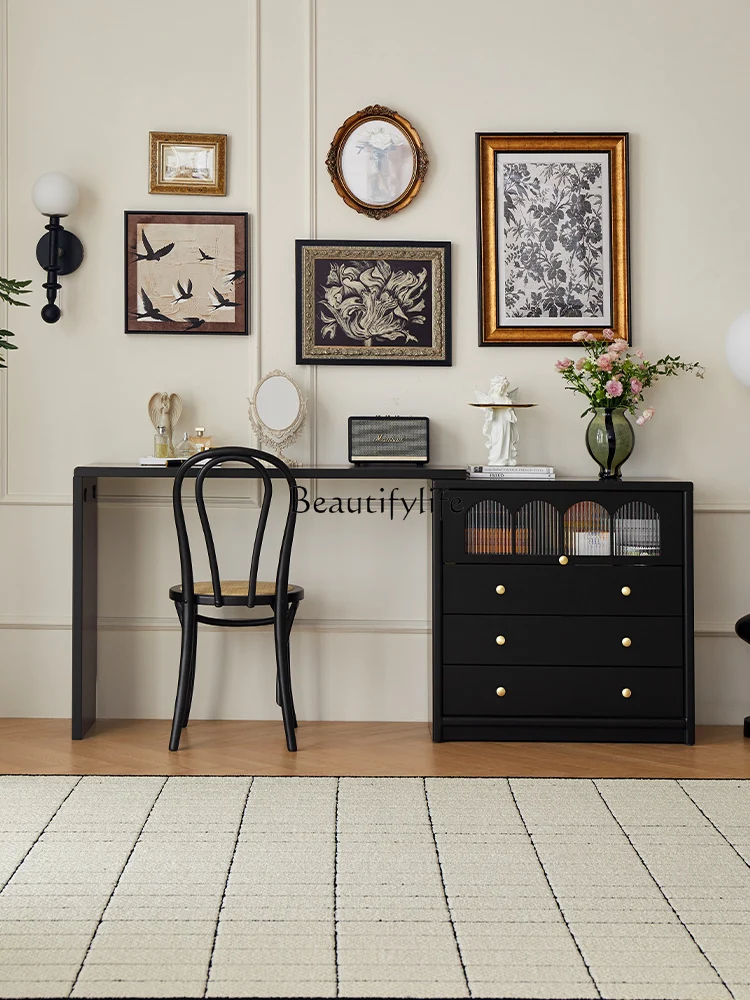 

Black bedroom dresser chest integrated French makeup table