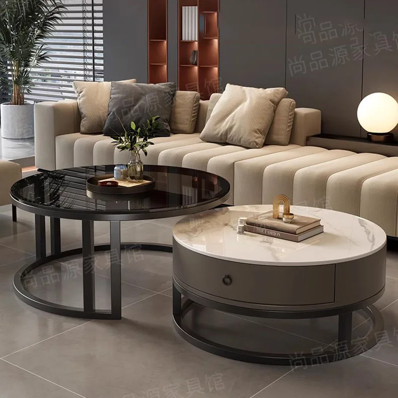 

Round Metal Coffee Table Set Living Room Storage Luxury Modern Coffee Tables Minimalist Space Saving Kaffee Tische Decoration