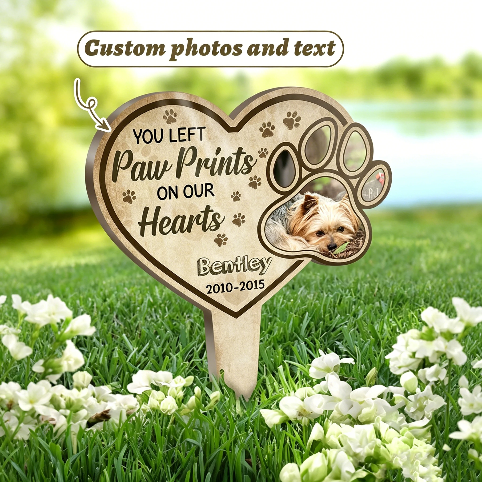 Yard Sign Blank - Custom Personalized Pet Grave Marker,Heart-Shaped Paw