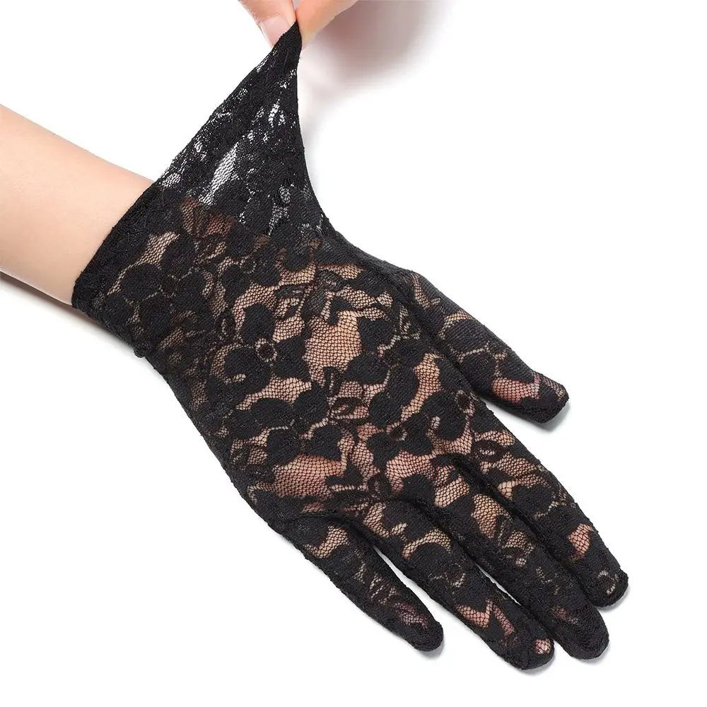 Guanti da donna Goth Party corti per protezione solare Guanti con protezione UV Guanti scavati Guanti da sposa in pizzo