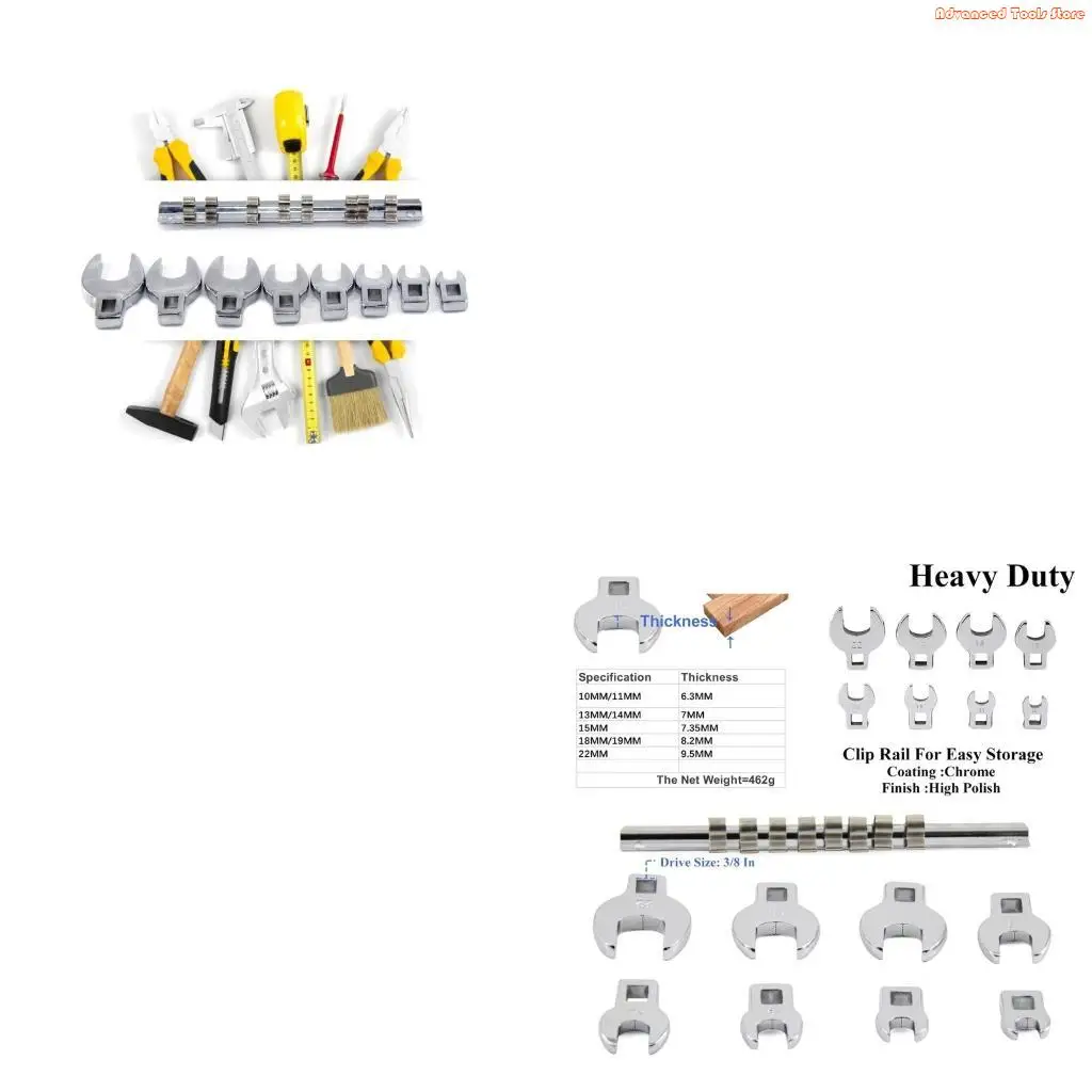 3/8 Inch Drive Crowfoot Wrench Set SAE Size10/11/13/14/15/18/19/22mm 8 Pieces W91B