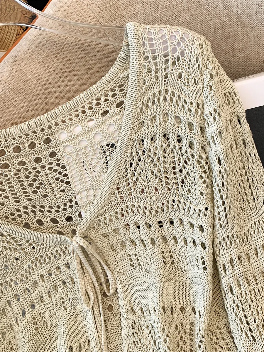 Women's Ice Silk Hollow out Knitted Cardigan Summer Sle with Strap Vest Outerwear Fiing Net Cover up Sun Protection ort...