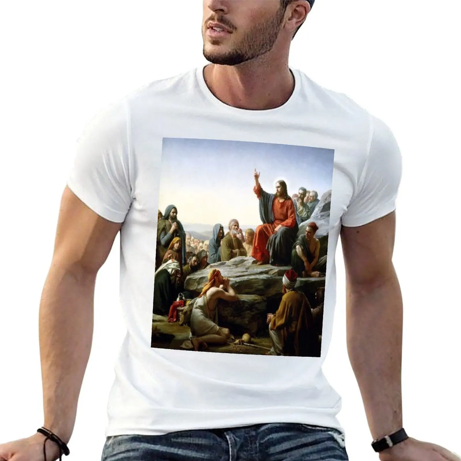Camiseta The Sermon on the Mount de Carl Heinrich Bloch, camisetas gráficas para hombre, camiseta de algodón 100%
