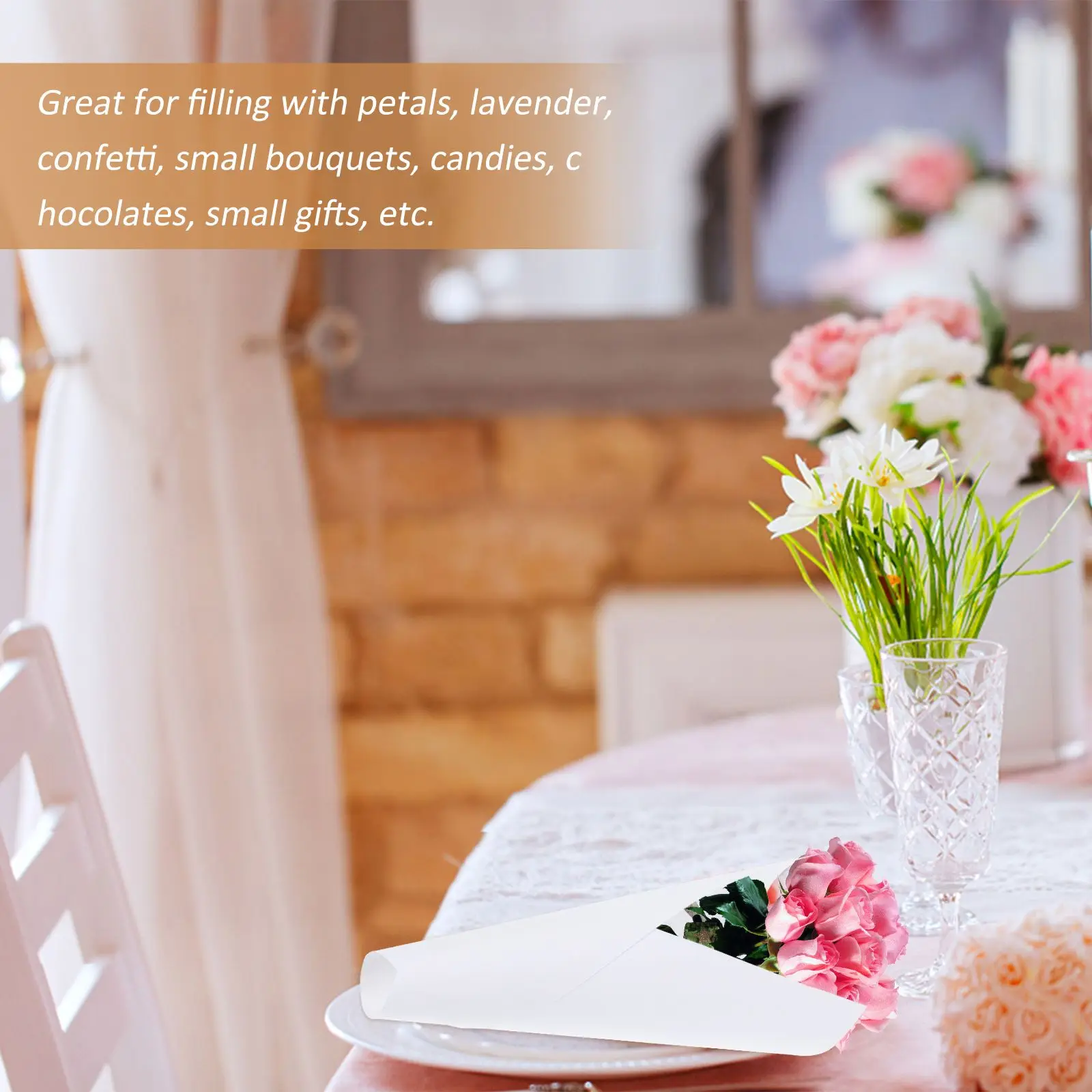 

50pcs Paper Cones White Elegant Wedding Party Decorations DIY Petal Confetti Flower Gift Packing Supplies