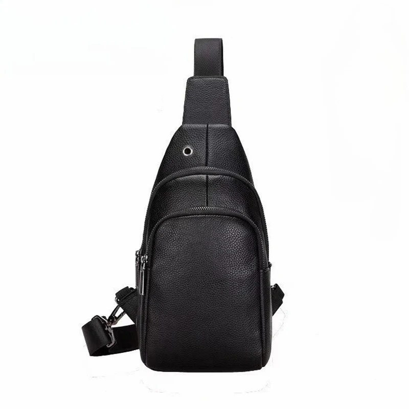 

Men's Genuine Leather Chest Bag Korean Version Fashionable Street Commuting Crossbody Bag Cycling Top Layer Cowhide Shoulder Bag