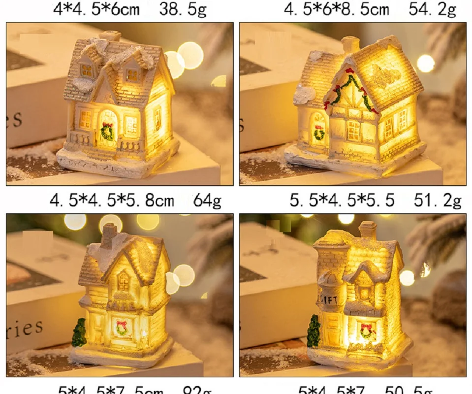 Christmas Light Up Village Houses Led Lights Christmas Village Scene Display Tiny Resin Fairy Figurines Accessories Miniature