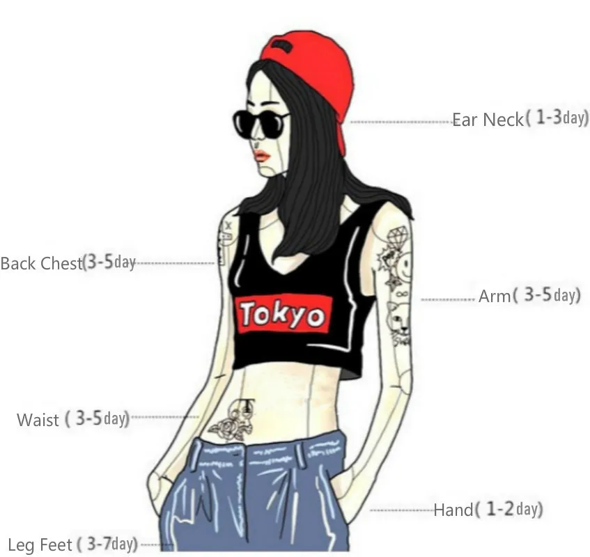 Dessin animé noir foncé Punk maléfique fille tatouages temporaires tatouage imperméable durable Art corporel faux Tatoo autocollant pour femme hommes