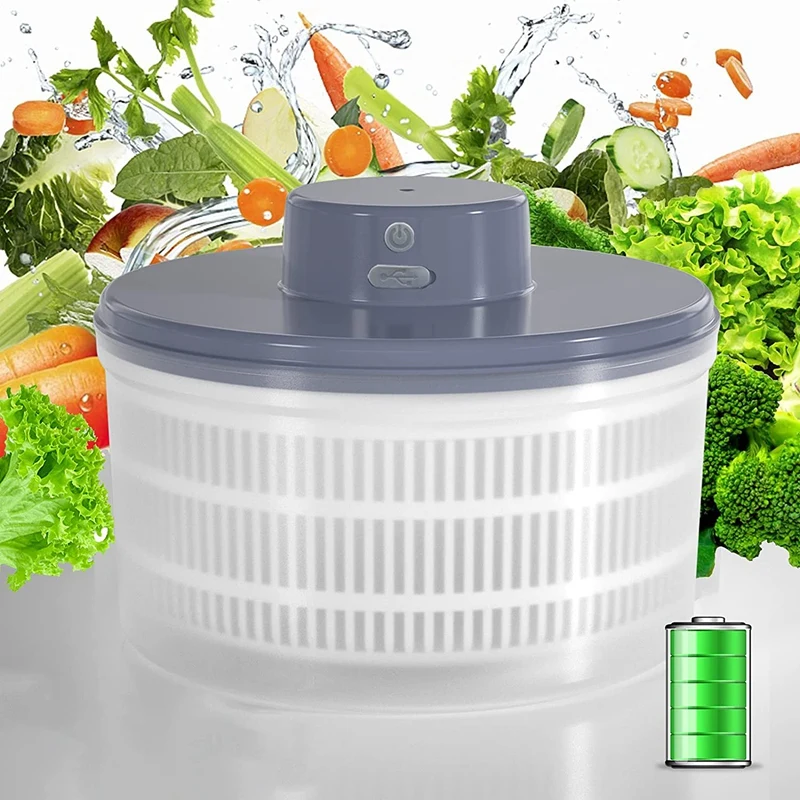 Electric Salad Spinner-Lettuce Vegetable Dryer, USB Rechargeable, Quick Drying Lettuce Fruit Spinner Material Bowl