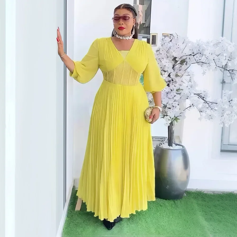 فساتين أفريقية أنيقة للنساء شيفون مطوي طويل فستان الحفلات المسائية ثوب زفاف أنقرة Dashiki أفريقيا الملابس رداء جديد