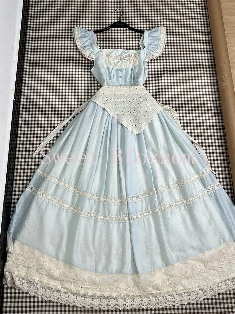 Französisch Elegante Retro Süße Blaue Kleid Frauen Neue Design Mode Spitze Patchwork Kleider Sommer Harajuku Dünne Nette Y2k Kleidung 2025