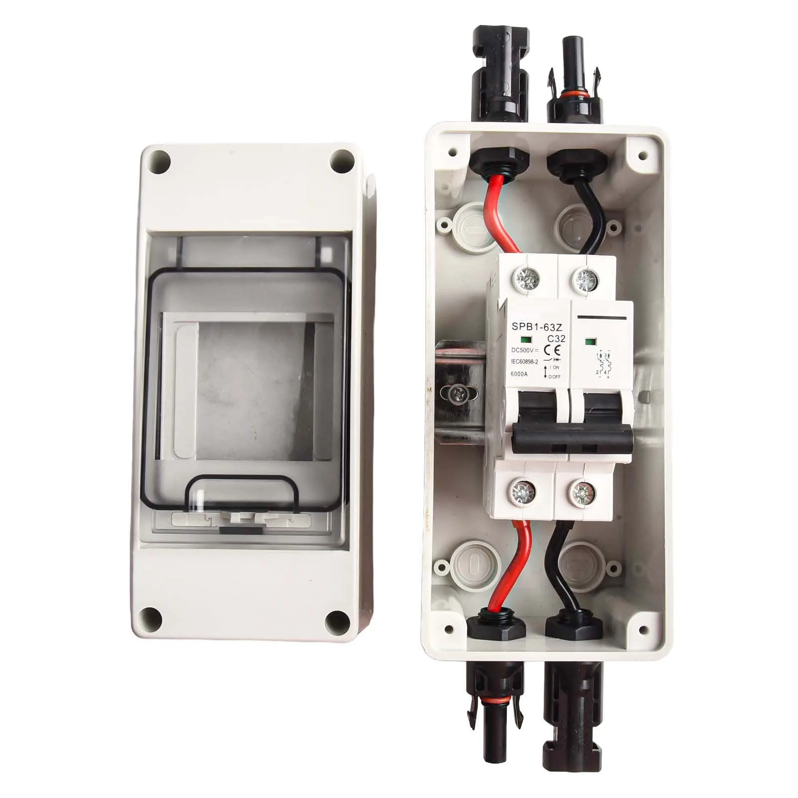 Disjuntor do sistema fotovoltaico 2P 32A Interruptor isolador DC à prova d'água protege seu sistema solar com conectores solares MC