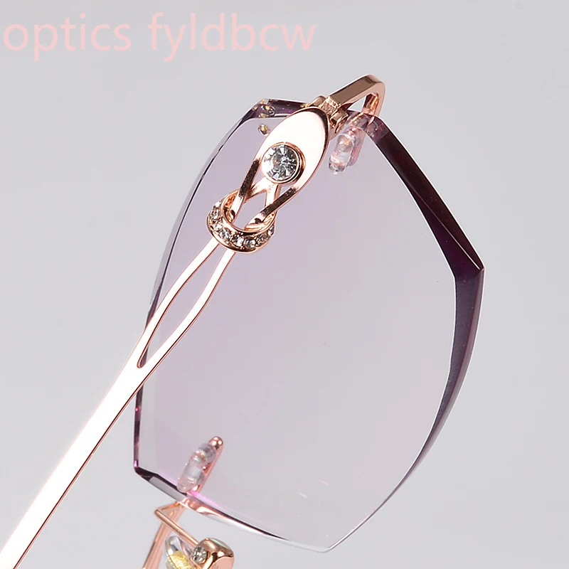 

Ultra-light borderless women's diamond trimmed myopia glasses anti-blue optical prescription glasses