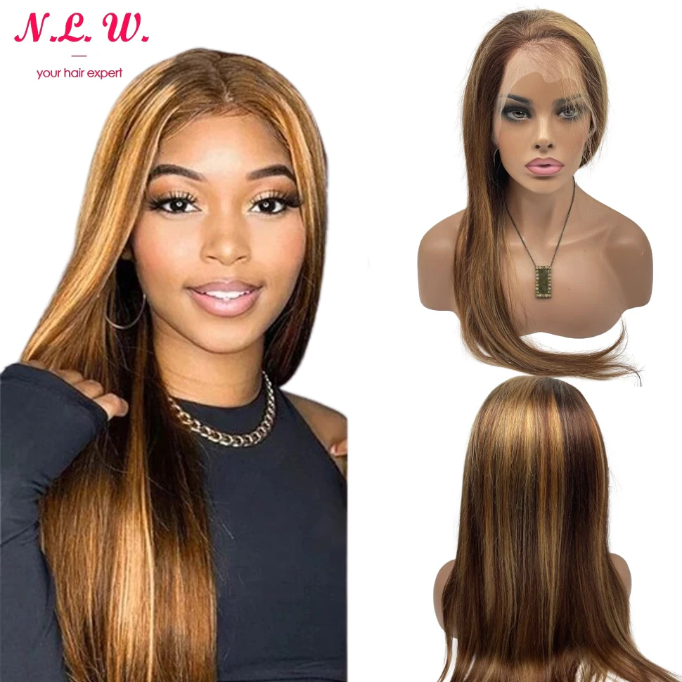 

N.L.W P4/27 Color Lace front human hair wigs 13*4 short Bob straight human wigs 20inch frontal hair for women 180% density