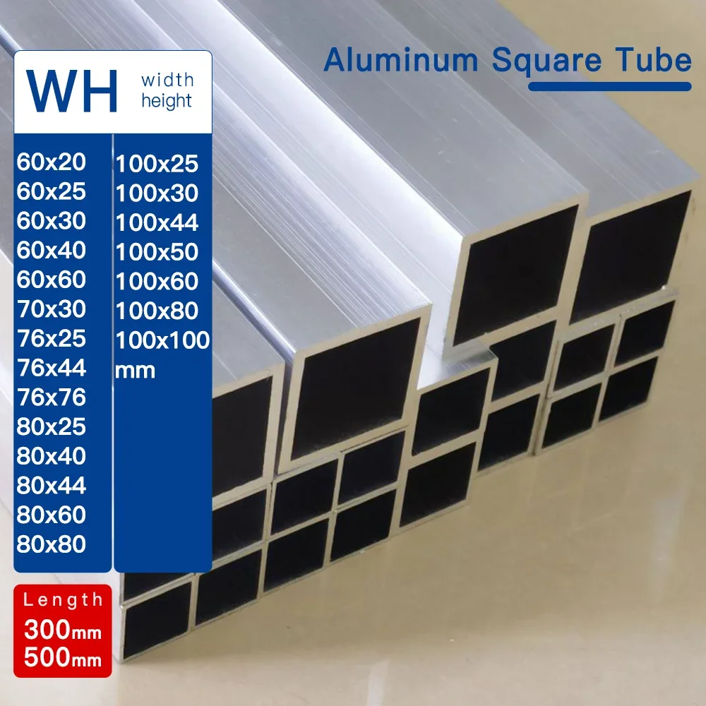 알루미늄 합금 사각 튜브 너비 60-100mm 길이 300 500mm 사각 프로파일 DIY 장식