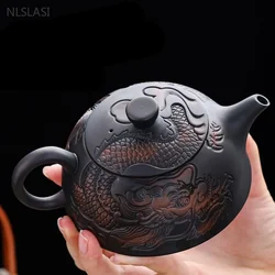 Tradition Antique Purple Clay Teapot Handmade Dragon Pattern Pot Filter Beauty Kettle Zisha Tea Accessories Home Teaware