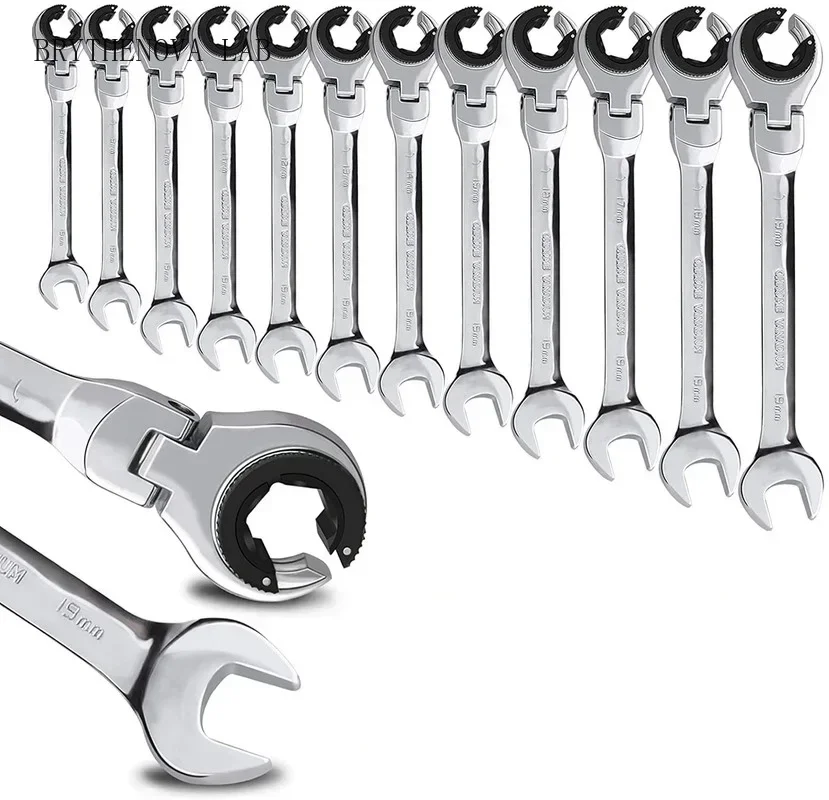 Ratcheting Wrench Set with Open Flex-head Metric Tubing Wrench Combination Set 8-30mm Tubing Ratchet