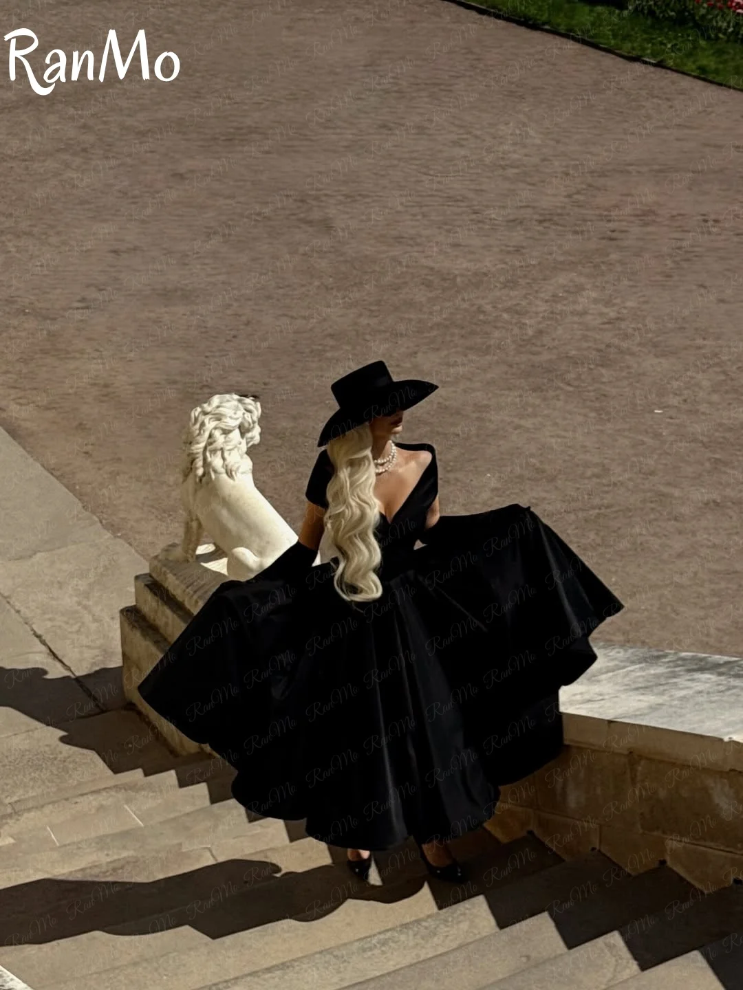 Ranmo 2025 Черные элегантные вечерние платья Сексуальные платья для выпускного вечера трапециевидной формы с открытыми плечами Элегантные вечерние платья длиной до пола по индивидуальному заказу