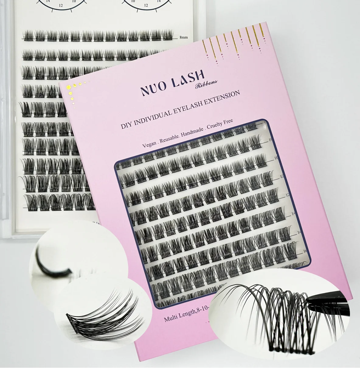 NUO Makeup Luxus-DIY-Cluster-Wimpernverlängerung, auf Kleberbasis, durchschnittliches Wimpernsegment, einzelne Wimpern, 3D-Bandwimpern, Private Label – Detail 19