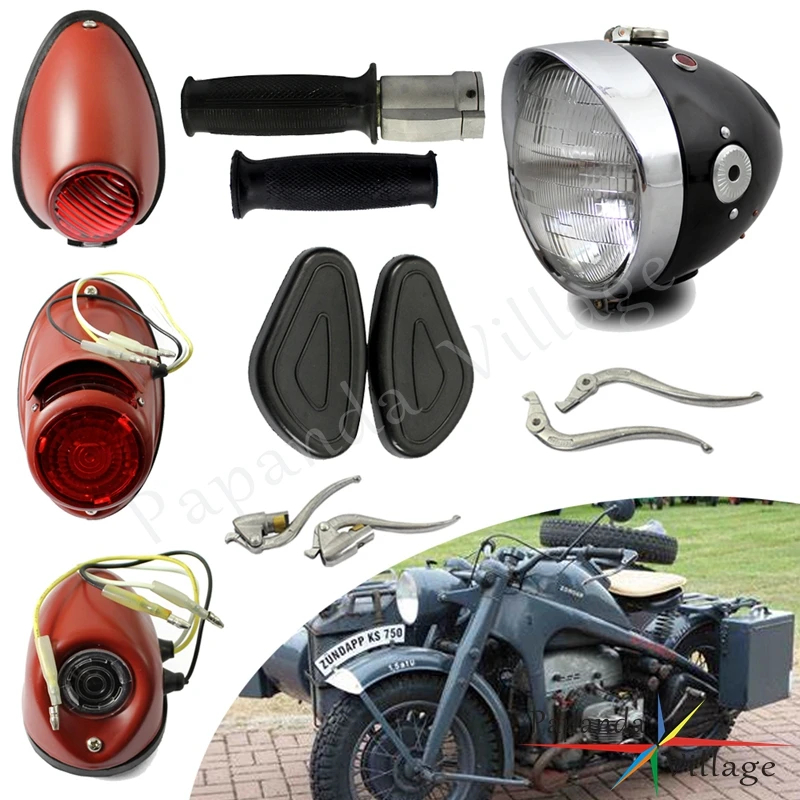 Motorcycle Brake Clutch Lever Handle Grips Retro Headlight Taillight For BMW Zundapp CJ-K750 Ural K750 KS750 M72 R71 Accessories