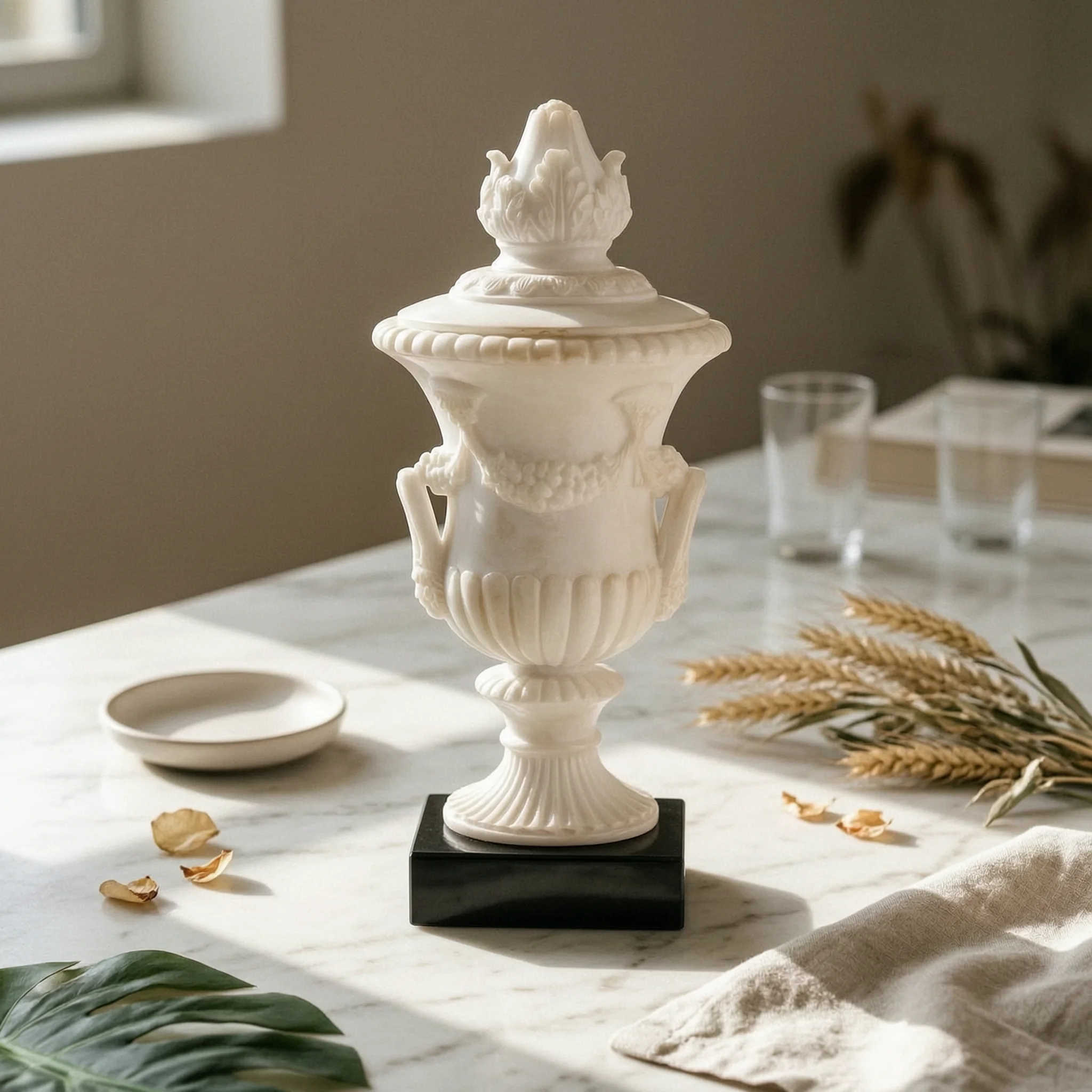 Decorative Vase with Lid Elegant Vase with Handles Urn Planter Refined Pedestal Flowerpot with Handles Lightweight