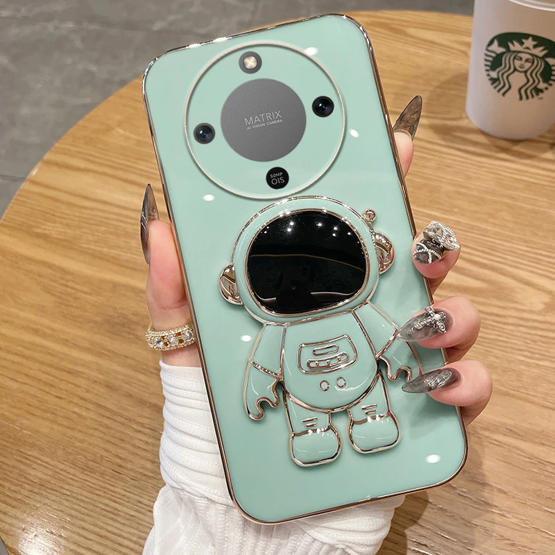 Skinlee Case For Honor Magic 8 Pro With Astronaut Holder Electroplate Bezel Shell For Honor Magic 8 Lite 5G Phone Cover