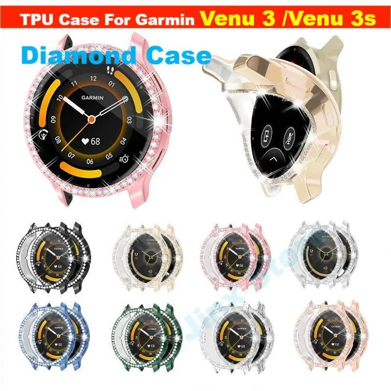 Bling TPU Case For Garmin Venu 3 Samrt Watch Strap Diamond Crystal Venu3 Soft Bumper Protective Cover Screen Protector Band