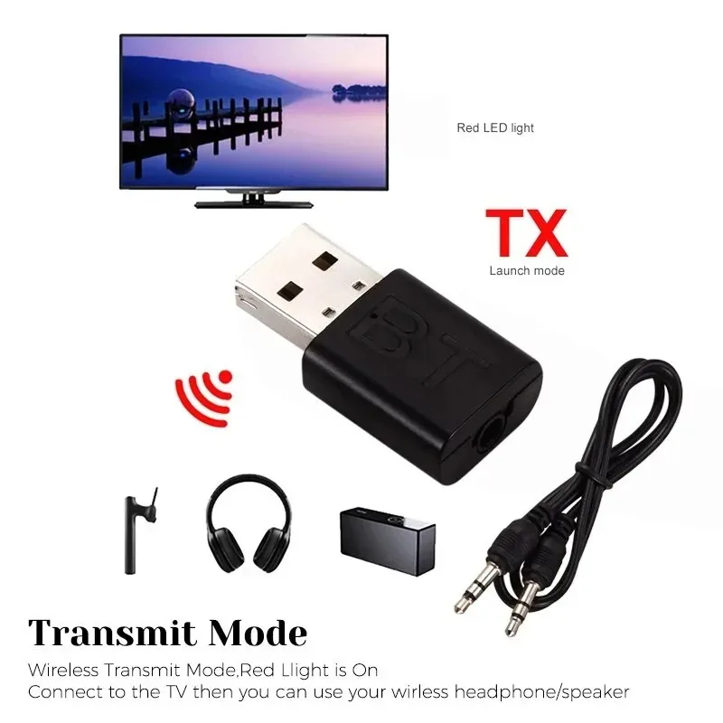 USB 5.0 wireless bluetooth audio transmitter receiver 2 in 1 adapter with 3.5 mm cable, suitable for car TV headset speakers