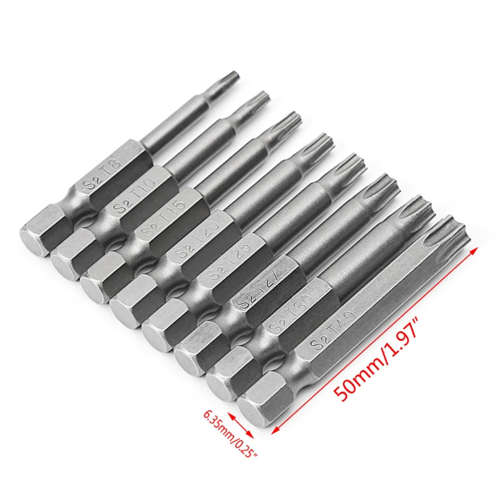 8pcs 50mm Torx Screwdriver Bits With /Hole T8-T40 1/4 Inch Hex Shank Electric-Screw Driver Blossom Hollow Bit Set Hand-Tools