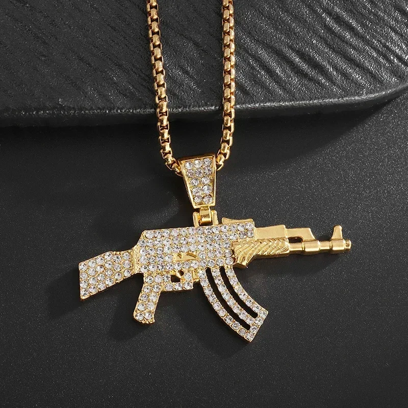 Hip-Hop Ak-47 Rifle Gun Pendant Necklace Men\\\'s Personalized Street Hip-Hop Rock Rap Party Jewelry