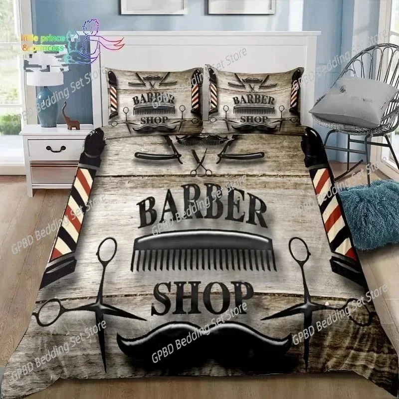 Vintage Barber Shop Skull Sign Bedding Set Single Twin Full Queen King Size Bed Set Adult Kid Bedroom 3D Print Bedding Gift