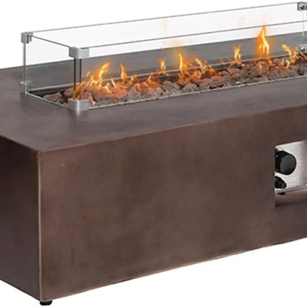 

Rectangular Smokeless Propane Fire Pit with Glass Shield, Waterproof Cover, Lava Rocks, 50,000 BTU for Outdoor Spaces