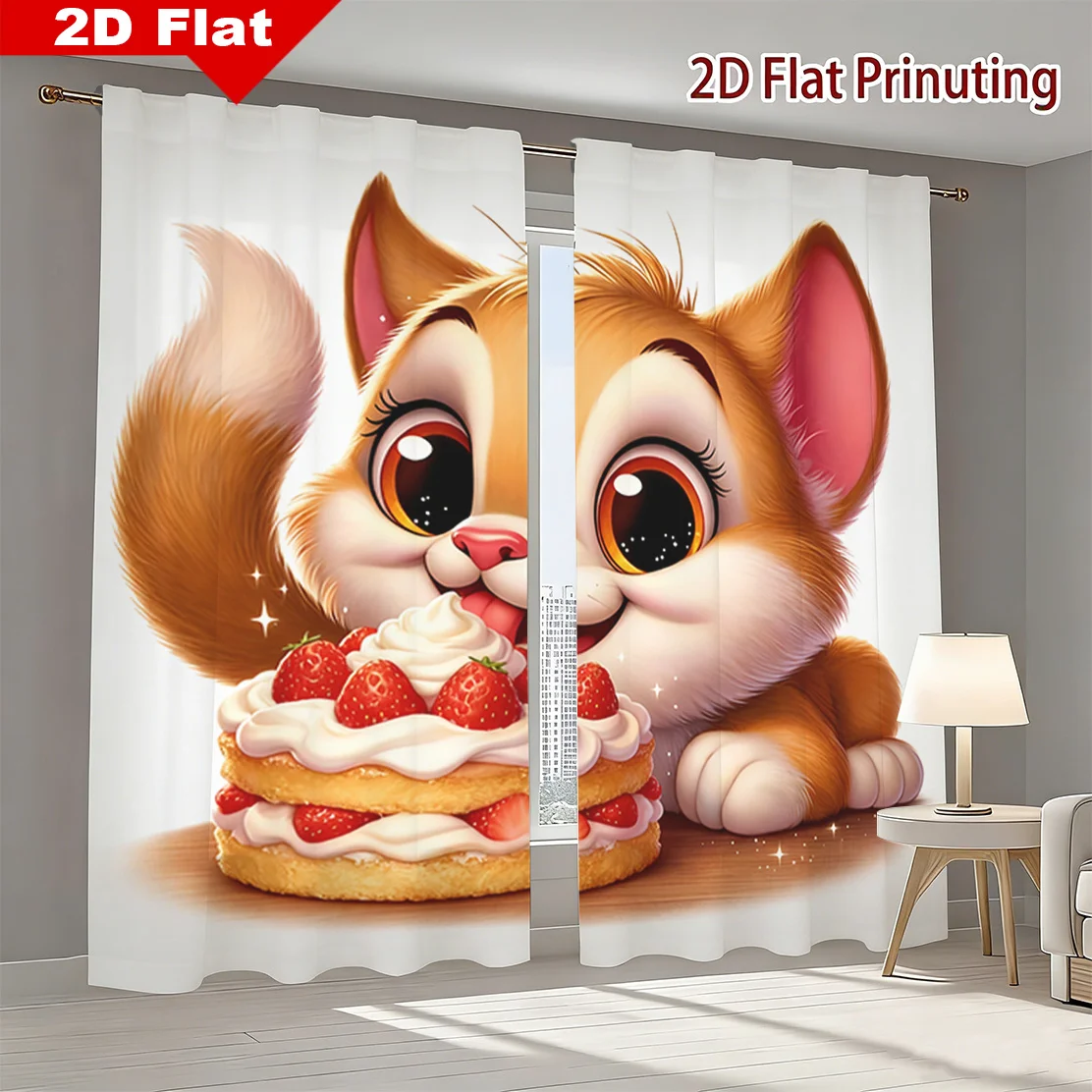 Cute Cat Pancakes Cartoon Print Window Curtain Nursery Room Decor Kitchen Sweet Breakfast Theme Wall Panel Drapes for Home