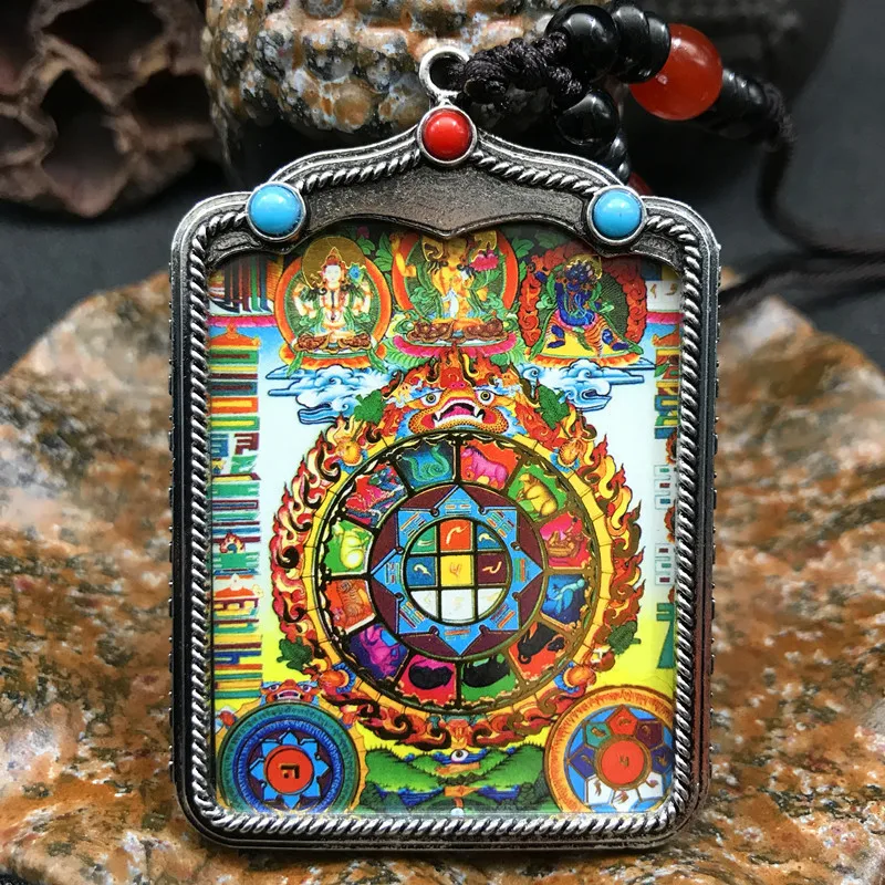 Tibetan hand-painted thangka Nepal Buddhism Pendant Necklaces Tibetan silver Amulet Chinese Style Maitreya Necklace Buddha brand