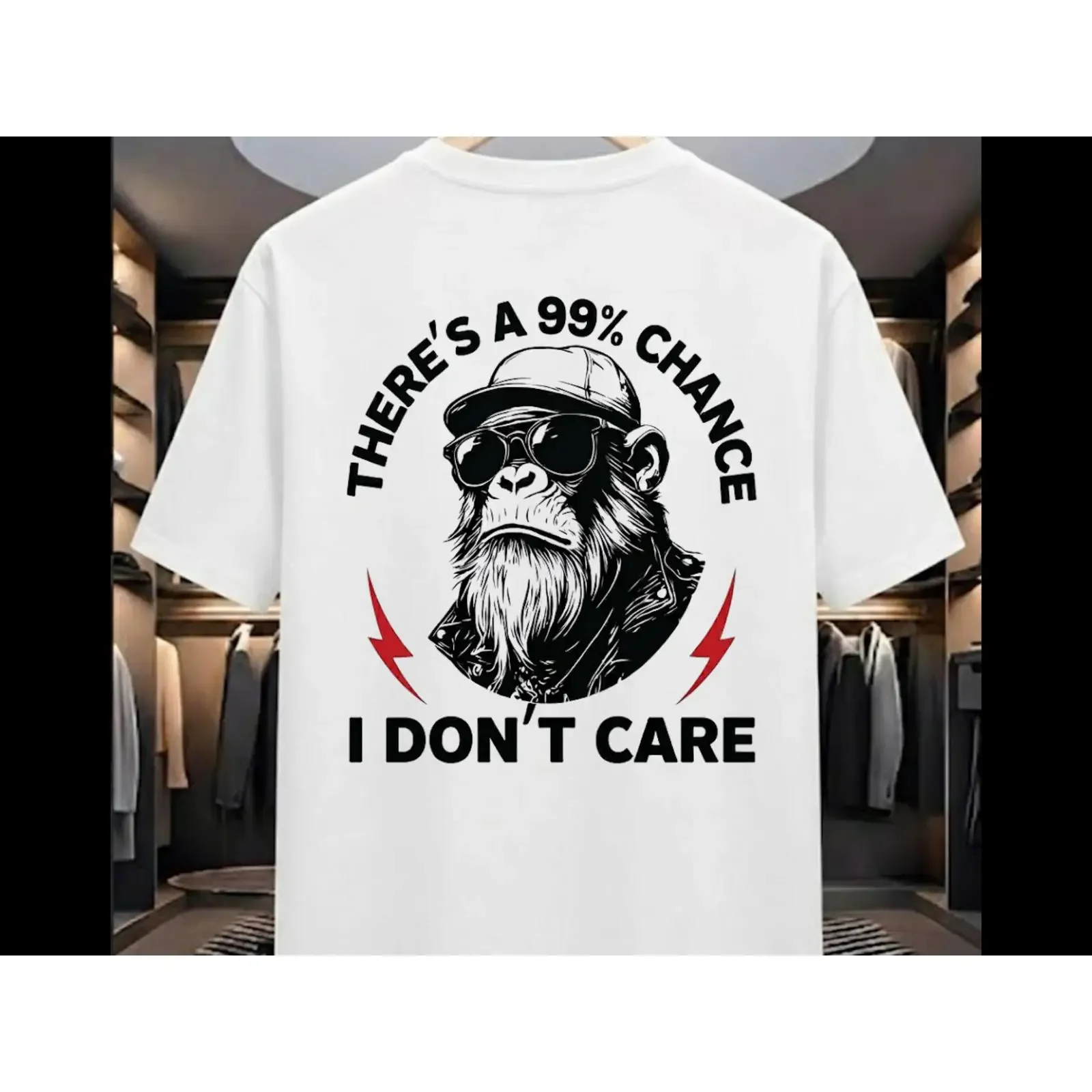 Sarcastic Monkey T Shirt Funny for Men 99 Percent Chance I Dont Care vintage Washed Versatile designer clothes Stylish Slightly