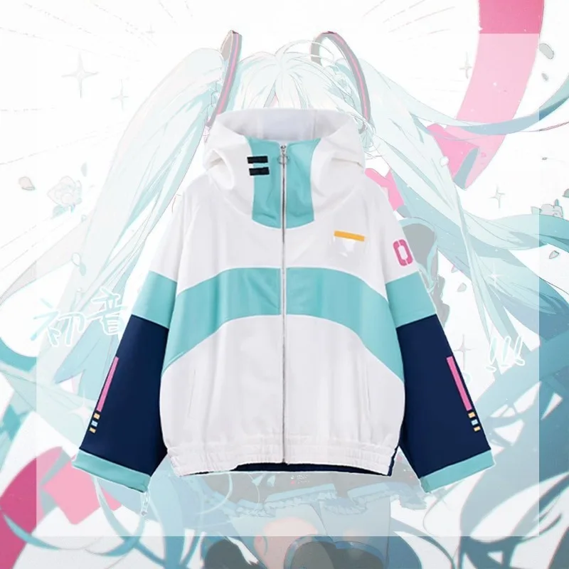 初音ミク-アニメ周辺グッズ-アクア-スウェットシャツ-ジャケット-スウィートスタイル-デジタルプリント-長袖-学生-カジュアル-多用途-アニメトップス