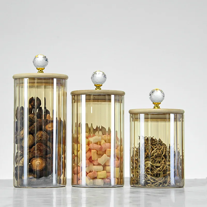 Nordic Transparent Glass Jar High Borosilicate Glass Grain Storage Jar Golden Deer Head Bamboo Cover Dried Fruit Storage Jar