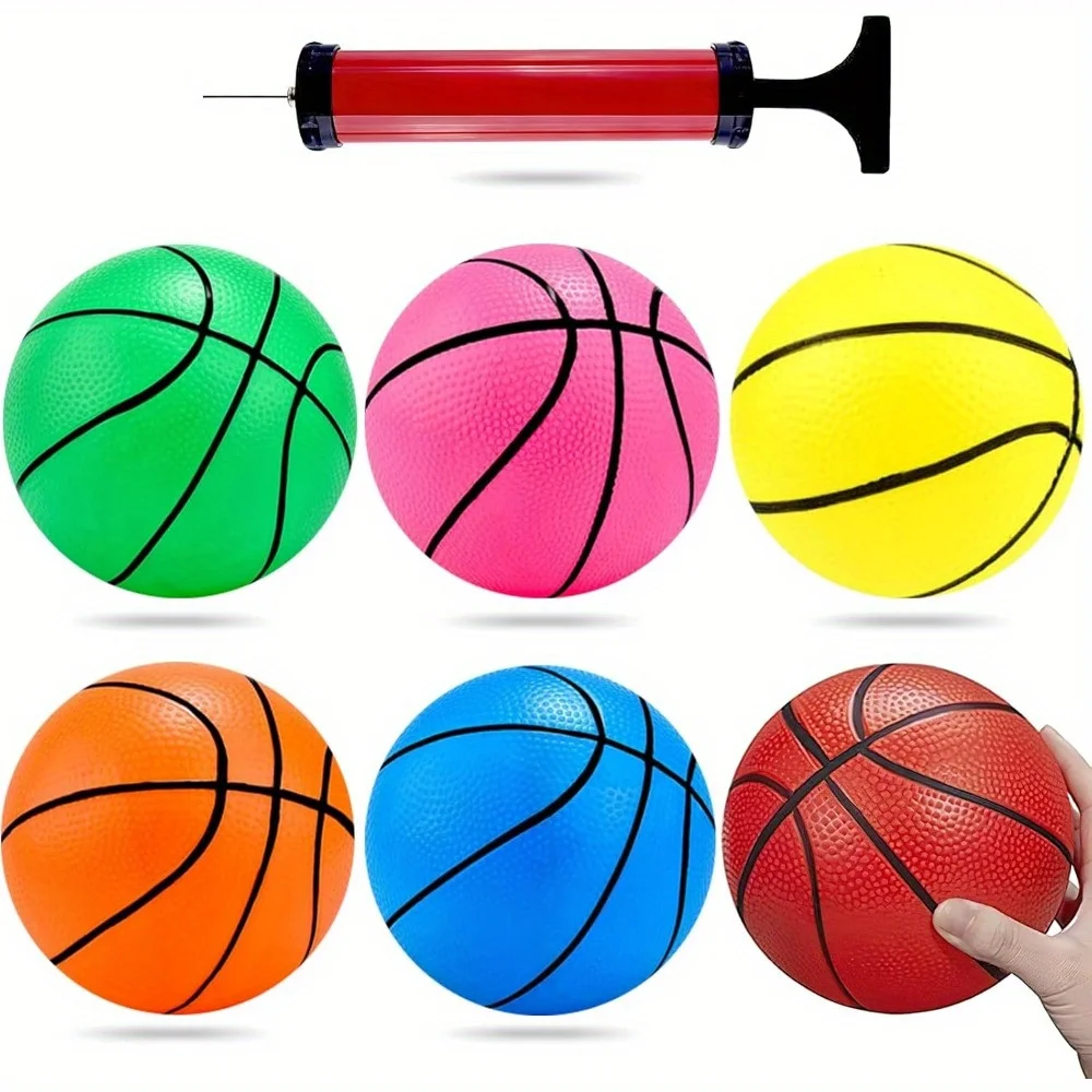6PCS 5 Inches Mini Toy Basketball, with Pump, Colorful Mini Toy Basketball Rubber for Pet Teenagers for Pool, Indoors, Outdoors