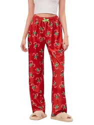 Women s Christmas Fuzzy Pajama Pants Gingerbread Candy Cane Print Elastic Waist Long Pants Thickened Lounge Bottoms