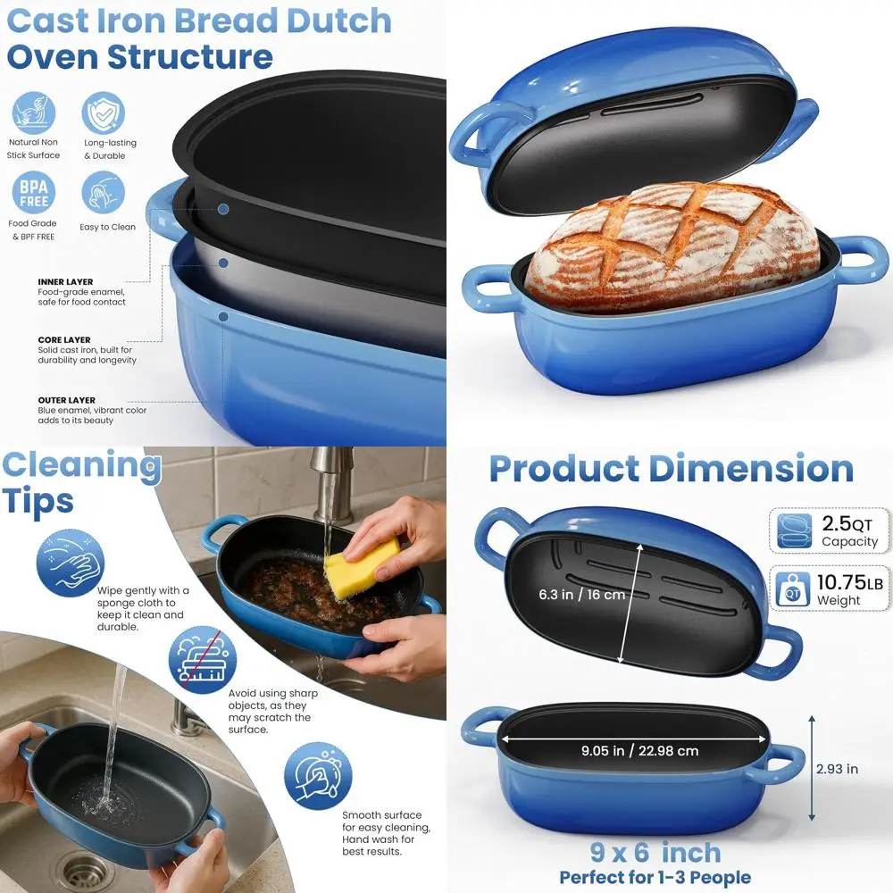 

Голландская печь объемом 2,5 литра для выпечки хлеба на тыкве, чугунная форма для хлеба с крышкой, легкая домашняя духовка на закваске, синяя овальная печь для выпечки