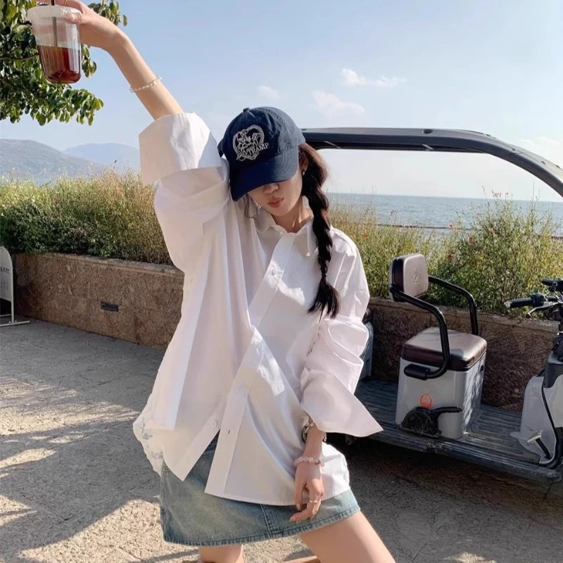 Wiosna/Lato 2025 Design Sense Koronkowa koszula damska z długim rękawem i luźnymi dziurami