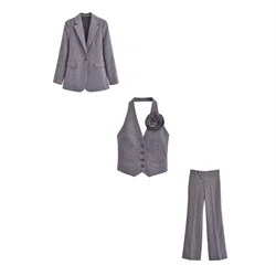 PB & ZA 2024 primavera nuova moda donna e Versatile cappotto misto + gilet + Set lungo tubo dritto