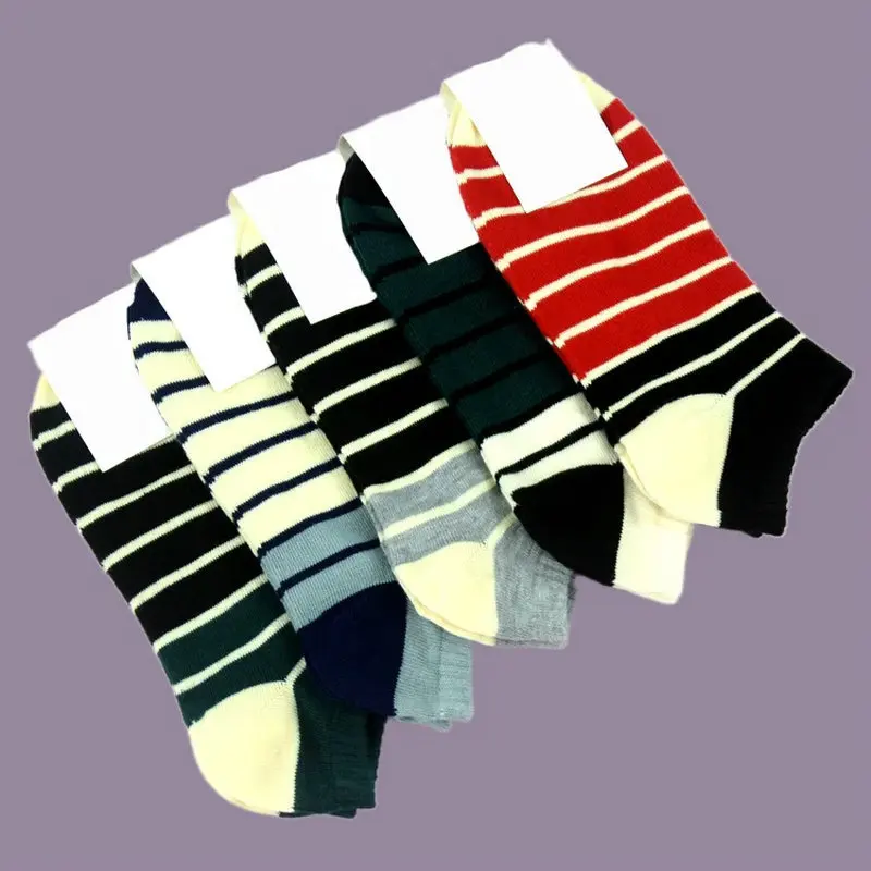 5/10 Pairs Solid Color Versatile Stripe Men‘s Fashion Cotton Men's Anti-Odor Sweat-Absorbent Socks High-Quality Mid-Calf Socks