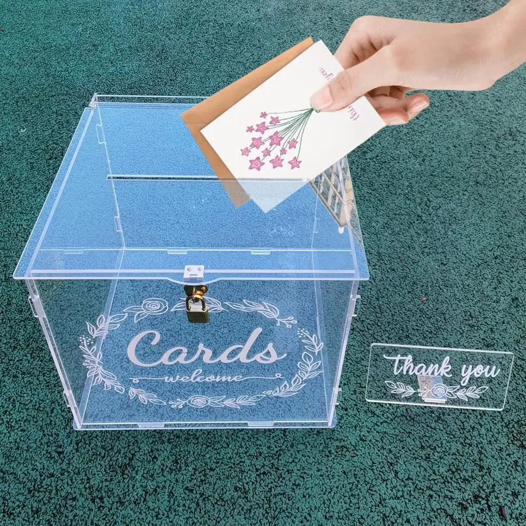 

Custom Acrylic Lockable Wedding Card Box Sign-in Envelope Box Transparent Piggy Bank for Party Decorations Christmas Gifts