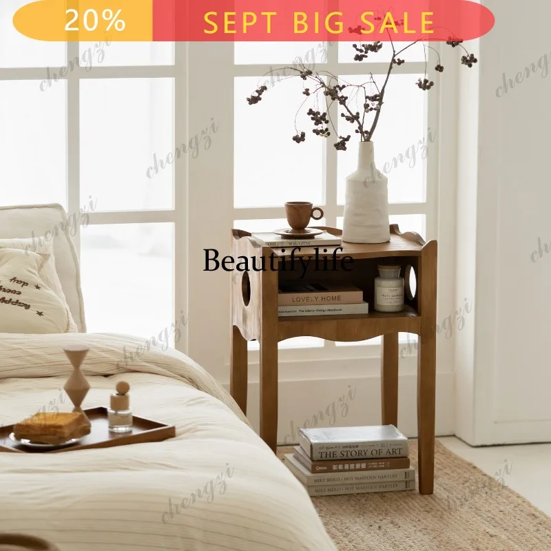 B178 Log wind solid wood bedside table wavy edge storage locker bedside table living room