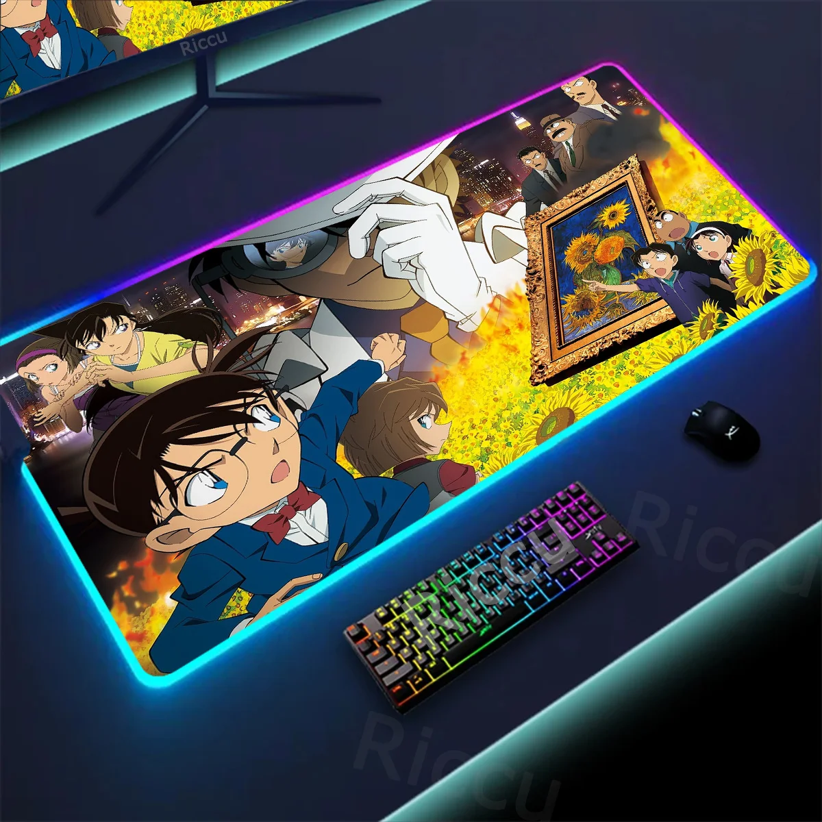 

Hot Anime RGB Detectives Conan Gamer Keyboard Mouse Pad Mousepad LED Glowing Mouse Mats Rubber HD Printing Non-slip Accessories