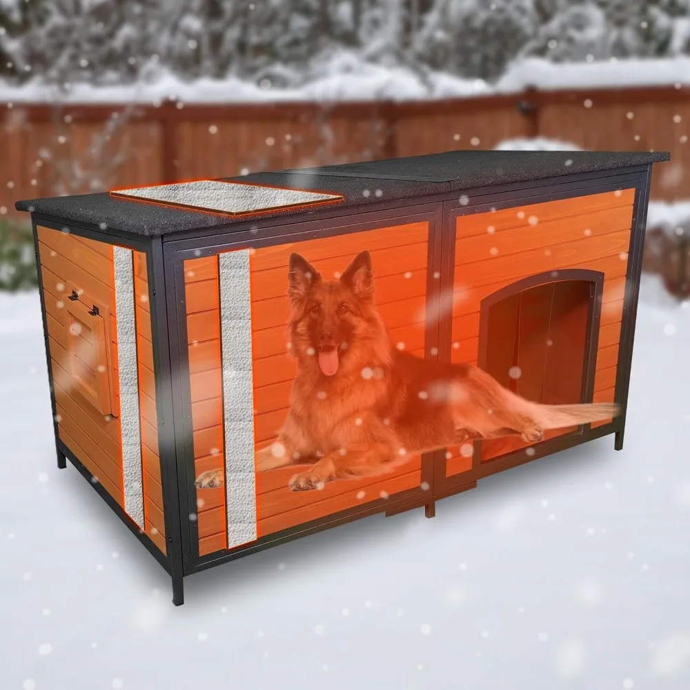 

Extra Large Dog House Outdoor 59.1" L Outside Insulated Dog Kennel Weatherproof Winter, 6 Sides All-Round Foam for dogs