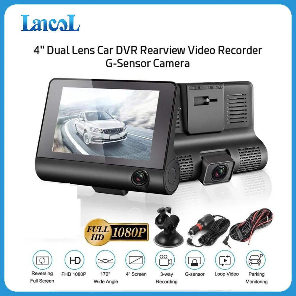 

4''Dual High-definition Display Lens Car DVR Rearview Video Recorder G-Sensor Camera 1080P Video Night Vision Motion Detection