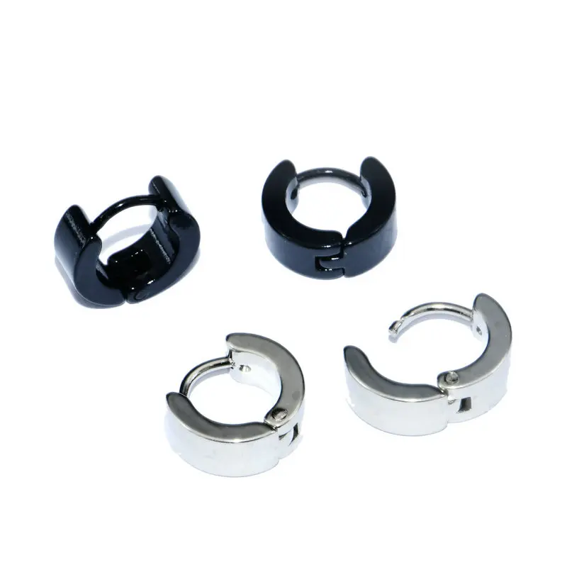 Fashion Earring Supplies  High Quality Black Plated 4*9MM Stainless Steel Hoop Huggie Earrings For Men and Women